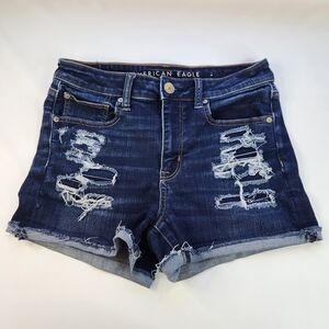 American Eagle Next Level Stretch Midi Shorts Women's Size 8 Distressed Denim